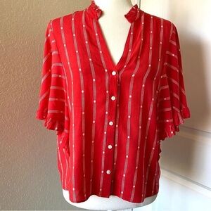 Anthropologie Maeve Ruffled Dolman Short Sleeve Button Front Blouse